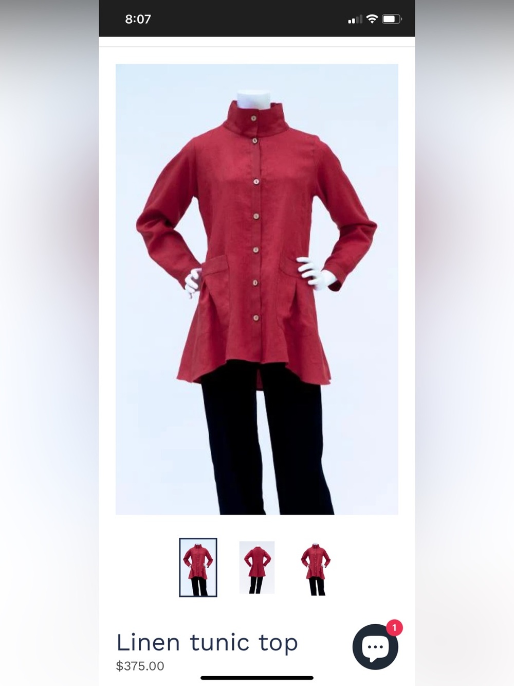 Designer Linen Button-Front Tunic Top Long sleeve